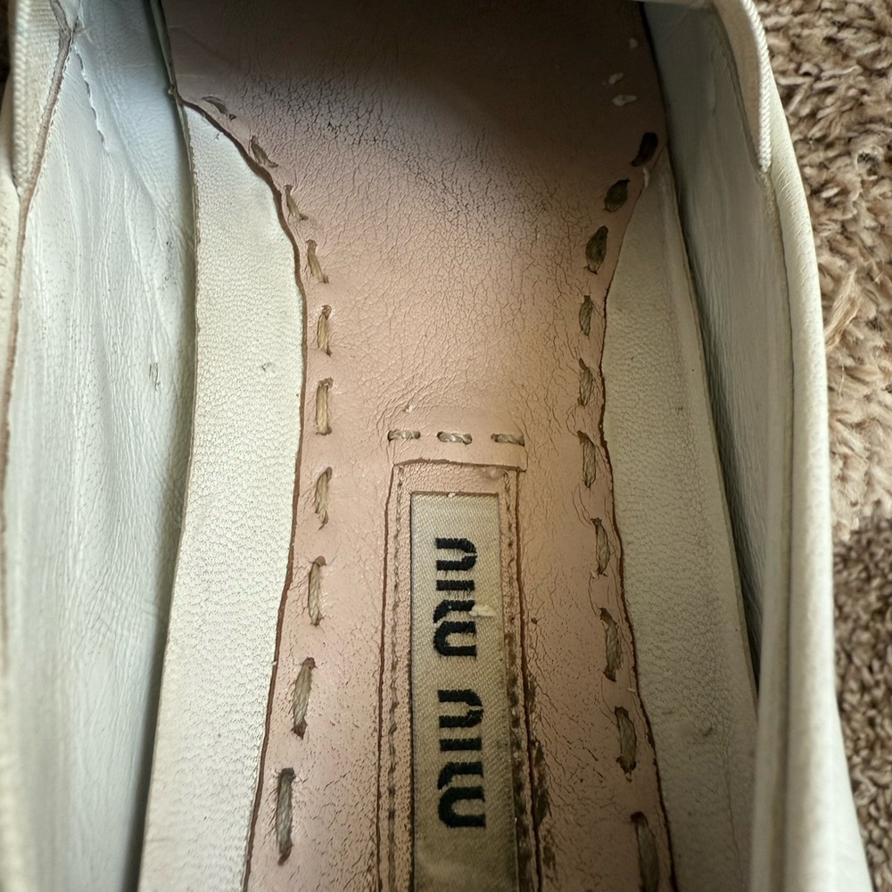 Miu Miu Cream Slip-On Flats with Silver Tips - Picture 8 of 16